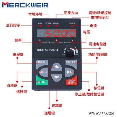 默克韋爾經濟型矢量變頻器小功率220V重載0.75 KW工業級現貨供應量大優惠質保18個月